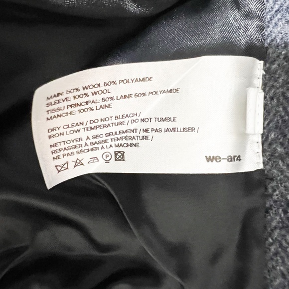 WE-AR4 Italy Wool Blend Woven Collarless Full Zip Bomber Jacket Gray Black Large - Picture 3 of 4